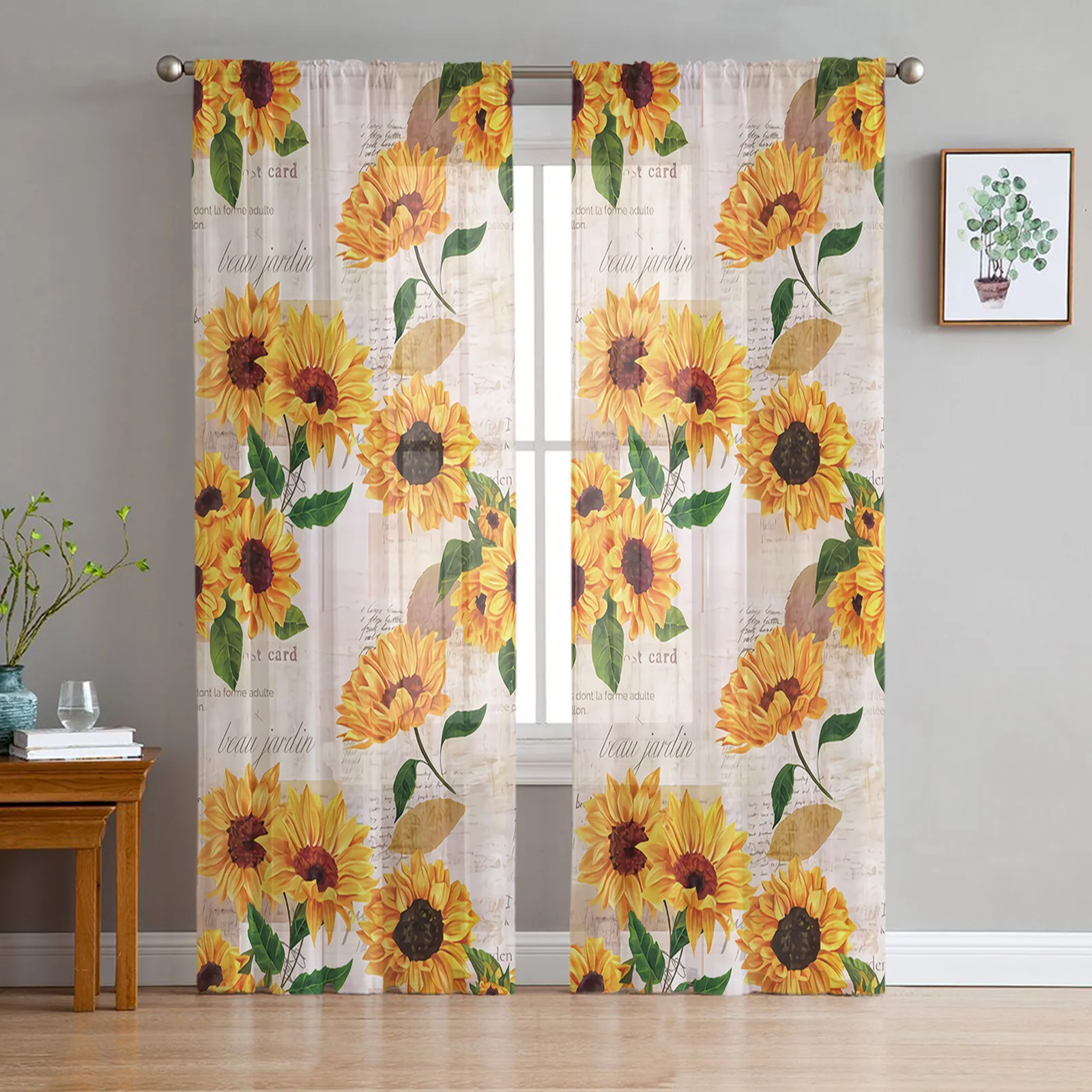 Decor Sheer Arrival Tulle Living Room 1*2 M Sunflower Voile Curtains Pattern 
