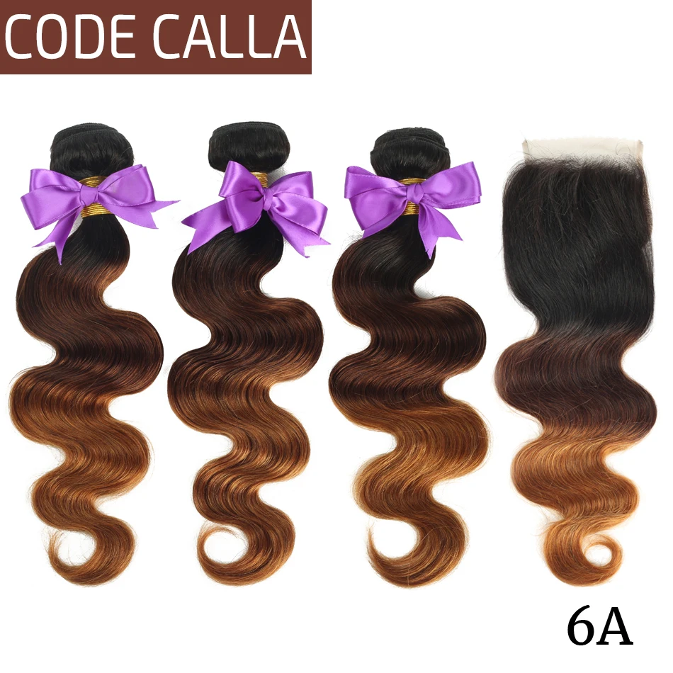 

Code Calla Bundles With Closure 4*4 Free Part Body Wave Hair Style 6A Brazilian Remy Human Hair Weaving Ombre Color For Africa