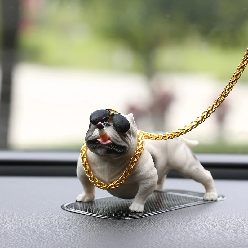 HIZEFSOO American Bully Dog Car Dashboard Ornament, Resin Pitbull Figurine With Gold Chain, Bulldog Statue For Car Interior Home Office Desk Truck - View #2