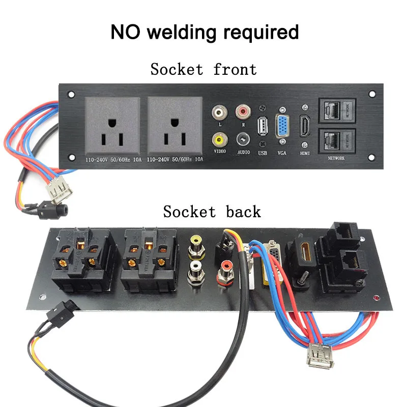 Мультимедийная Информационная панель из алюминиевого сплава 2AC розетки сети 3,5 Jack аудио видео HDMI USB VGA левый и правый канал - Цвет: US SOCKET
