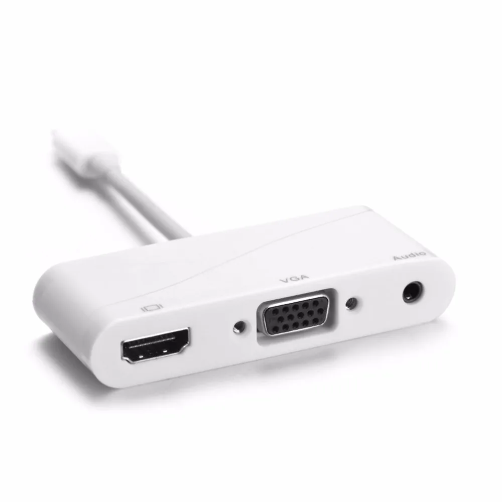 Высококачественный USB 3,1 тип-c к HDMI VGA Аудио HD адаптер высокой четкости конвертер с тип-c к VGA кабель Белый