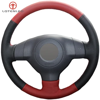 

LQTENLEO Black Red Leather Car Steering Wheel Cover For Suzuki SX4 2006-2013 Swift 2005-2011 Splash Alto 2007-2015 Opel Agila