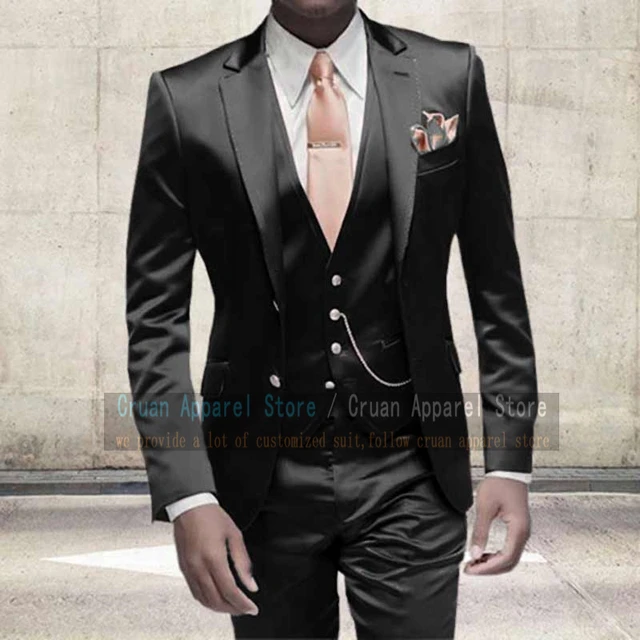 Gold Silk Satin Men Suits Blazer Pants Groom Prom Party Wedding Tuxedos2  Pieces 