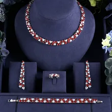 Роскошные ААА кубического циркония тяжелое ожерелье, висячие серьги, браслет и кольцо 4 шт. Дубай полный Свадебный комплект ювелирных изделий для женщин