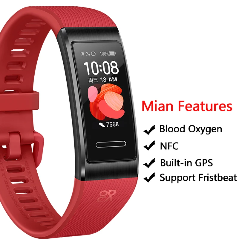 Красный Huawei Band 4 pro SmartBand 0,95 'AMOLED дисплей 5 атм водонепроницаемый браслет встроенный gps SpO2 крови кислородом NFC Fristbeat браслет - Цвет: Красный