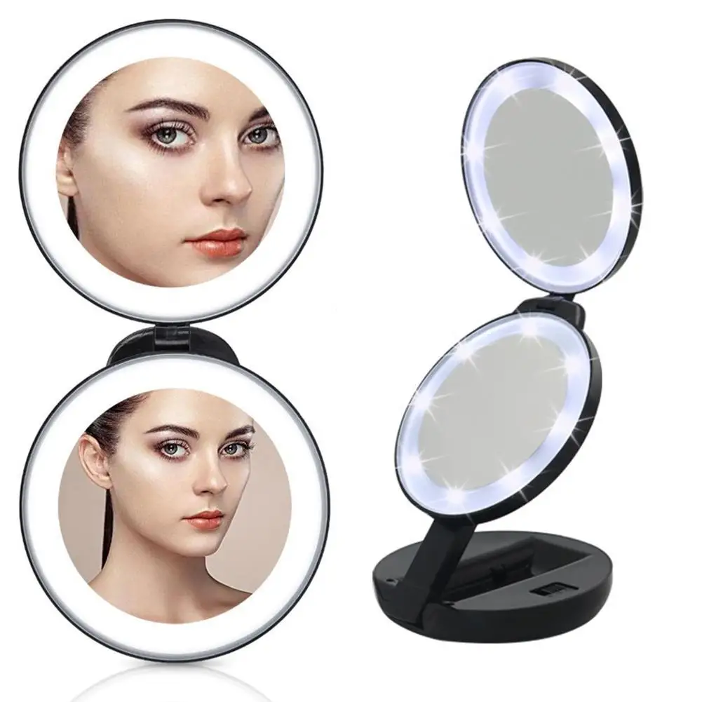 1 шт. Для женщин светодиодный складные косметические зеркала заднего вида складной 5X увеличительное зеркало+ плоское зеркало 8 светодиодный свет лампы ручное зеркало Инструменты