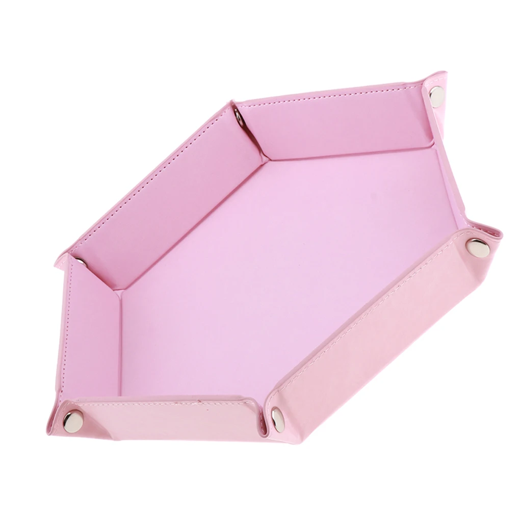 Dice Holder PU Leather Folding Hexagon Tray for RPG, DND and Other Table Games