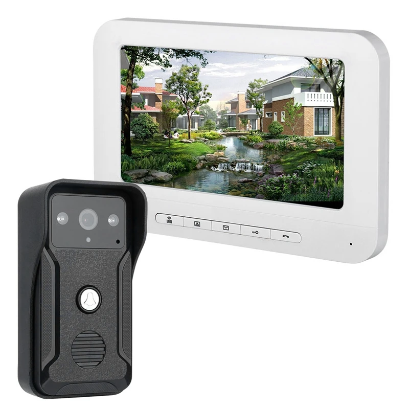 

Mountainone 7-Inch Display Cable Video Phone Doorbell Infrared Rainband European Standard Plug Intercom System White Abs+ Alum