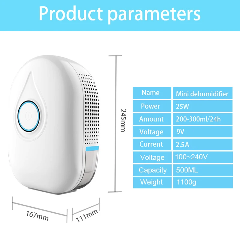 Осушитель воздуха, полупроводниковый Мини Портативный влагопоглотитель для дома и ванной комнаты, низкий уровень шума, осушитель воздуха 500 мл