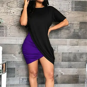 

Women Summer Boho Bandage Bodycon Casual Short Sleeve Patchwork Mini dress Evening Party Beach Stretch Dress Sundress Plus Size