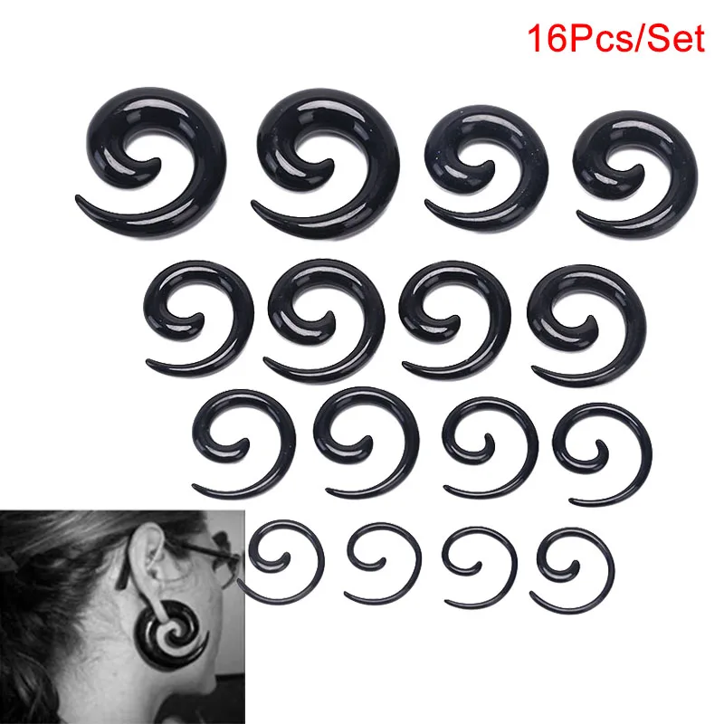 16Pcs Acrylic Spiral Taper Tunnel Ear Stretcher Plugs Expanders Body Jewelry Drop Ship Tragus Ear Plugs Flesh Tunnel Piercing