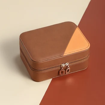 

Casegrace New Contrast Color PU Leather Travel Jewelry Storage Box Casket Earrings Ring Necklace Small Jewellery Case Organizer