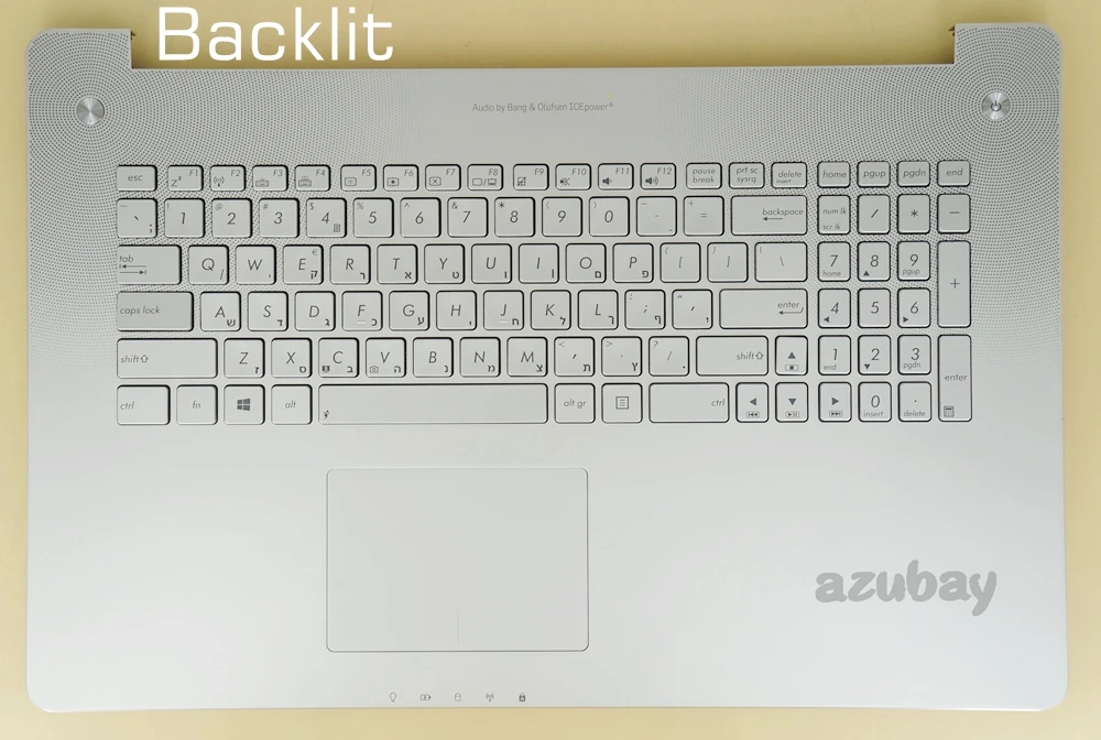 

Клавиатура иврит с подставкой для рук, чехол, верхняя крышка для Asus 0KN0-N43HE23 0KNB0-6629HE00 9Z.N8BBU.N0H, серебристая подсветка