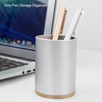 

Bedroom Makeup Brush Holder Aluminum Alloy Wood Base Office Scissors Pencil Cup Study Pen Storage Organizer Pot Container Home