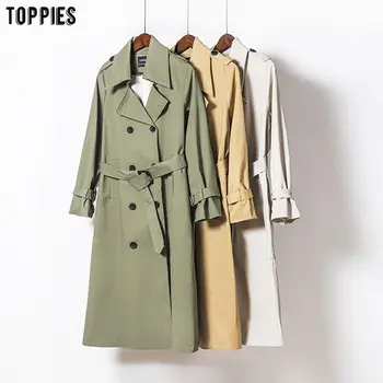 Toppies 2020 סתיו ארוך מעיל נשים טור כפתורים כפול Slim טרנץ מעיל קוריאני להאריך ימים יותר