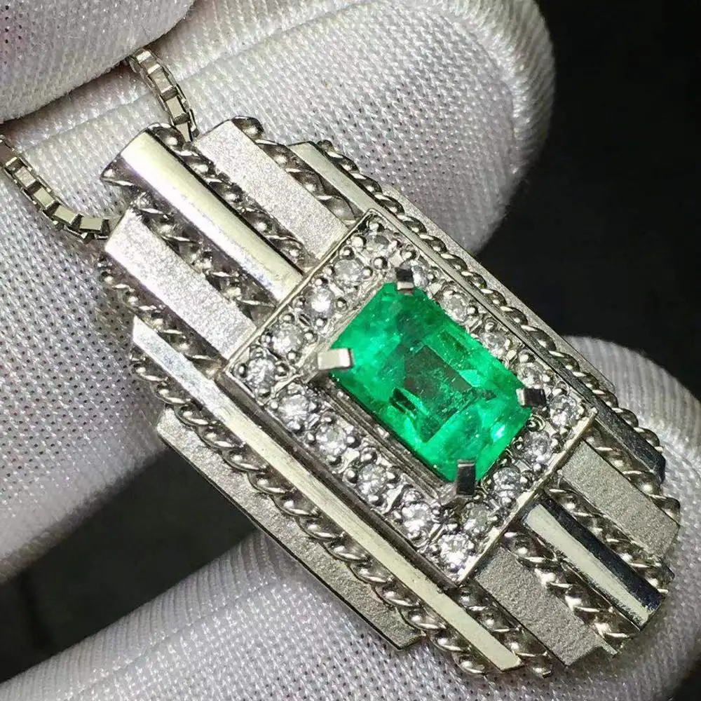 Настоящие хорошие драгоценности чистый 18 K Белый Золотой ювелирный AU750 натуральный зеленый изумруд 1.55ct подвески из драгоценных камней для милое Женское Ожерелье