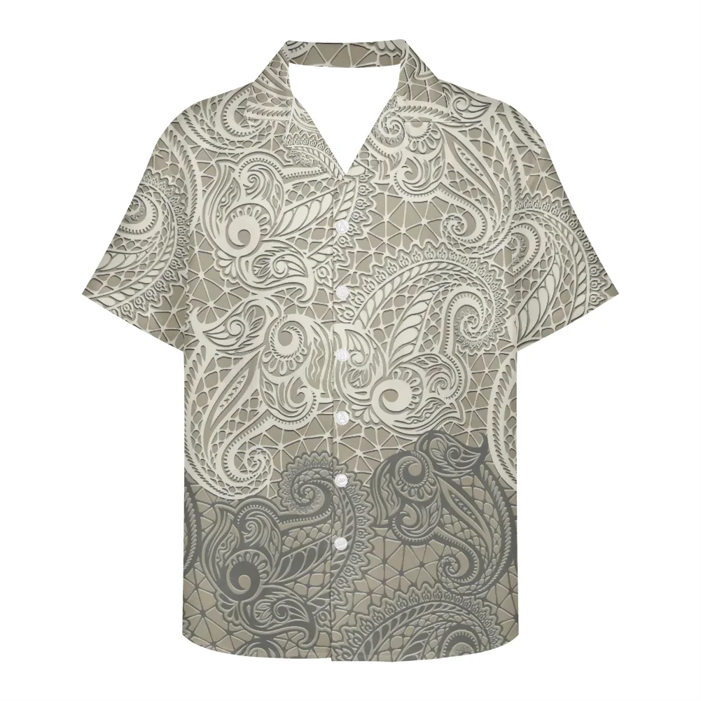 Samoan Puletasi Vintage Polynesian Tribal Floral Print Short Sleeve Match Men Shirts Tops Island Wear Viking Clothes