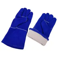Пара/комплект прочная коровья кожа сварщику перчатки анти-тепло перчатки для безопасности работы для плавающих металлических ручных инструментов синий