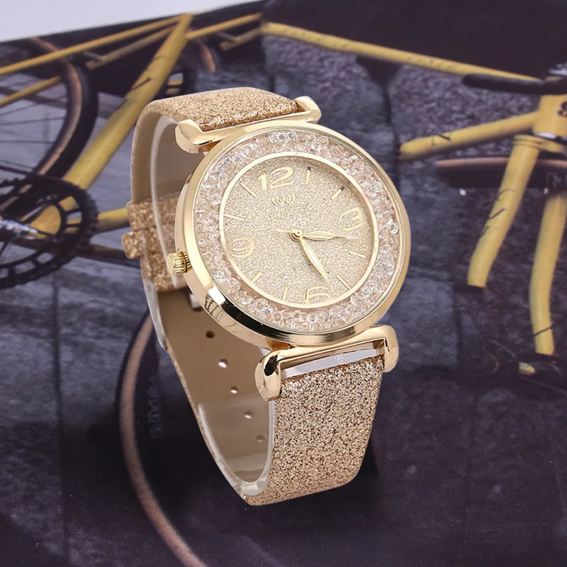 

Factory Direct Matte Textured Leather Belt Watch WOMEN'S Quicksand Full of Crystals Quartz Watch Amazon Hot-Watch