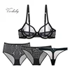 Varsbaby sexy transparent underwear set 4pcs bras+panties+thongs+high waist briefs for women 1