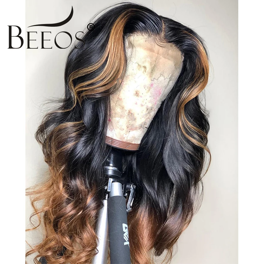 Beeos 13x6 глубокий часть Синтетические волосы на кружеве парики из натуральных волос на кружевной основе 180% бразильские человеческие волнистые волосы Remy человеческие волосы предварительно выщипанные волосы с детскими волосами