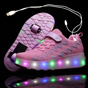 

Children Two Wheels Luminous Glowing Sneakers Black Red Pink Led Light Roller Skate Shoes Kids Led Shoes Boys Girls USB Charging