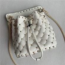 

High Quality Woman's Rivet Bucket Bag Purses and Handbags Luxury Designer Sheepskin Shoulder Bag Chains Crossbody Bag For Female