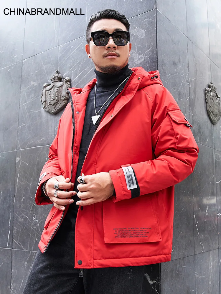 

super Brand Big size Men's Wear Down Jacket with Cap Plus Fat Plus Keep Warm Tooling Coat Patch Bag Duck Down Down
