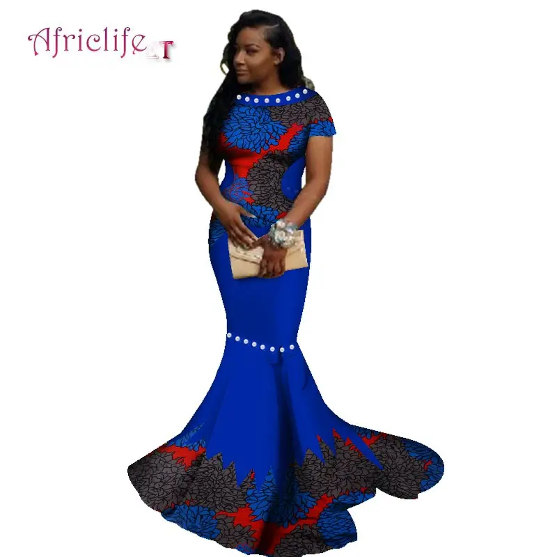 Африканские длинные платья для женщин, Африканский воск, цветочный принт, платье Базен Riche, одежда, традиционный жемчуг, дизайнерская одежда WY2608 - Цвет: 12