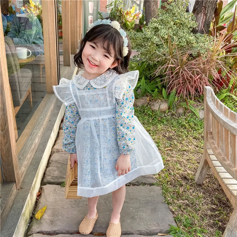 

2020 Spring New Products Baby GIRL'S Girls Palace Style Princess Elegant Floral Dress Small Fly Sleeve Jumper Dress Two-Piece Se