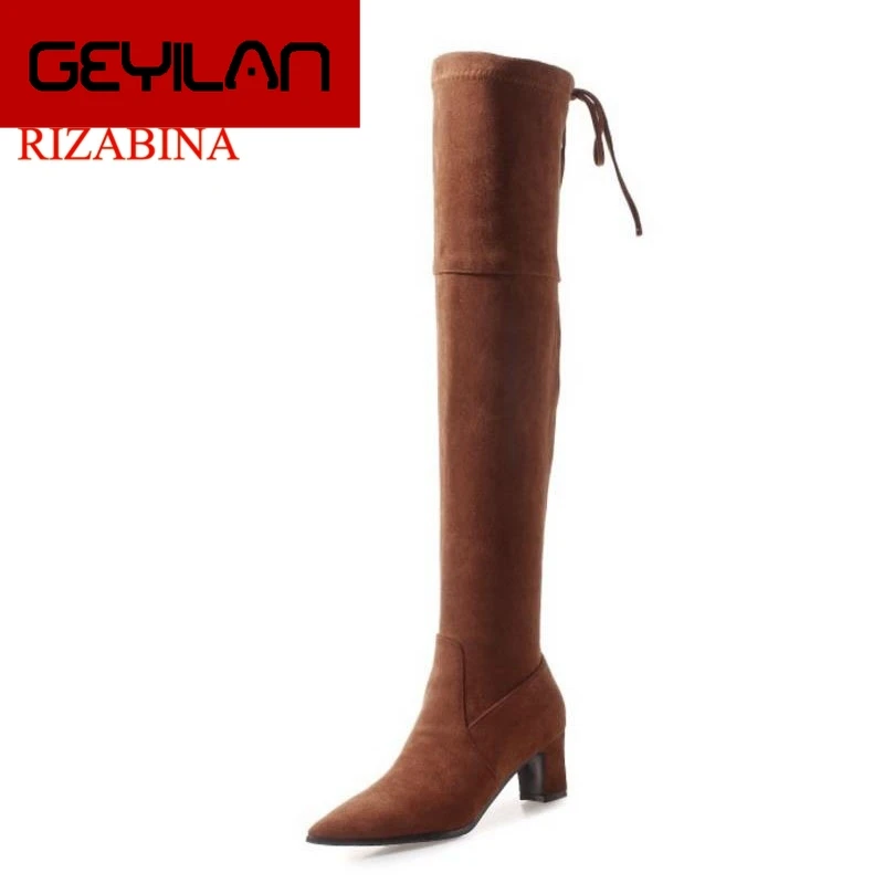 

Plus Size 32-48 Sexy Office Lady High Heel Boots Bowknot Thick Fur Shoes Women Winter Over Knee Boots Women Footwear