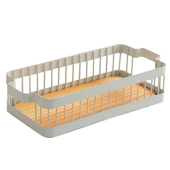 

Rectangle Storage Basket Kitchen Seasoning Bottle Tableware Organizer Basket Wooden Bottom Bread Basket