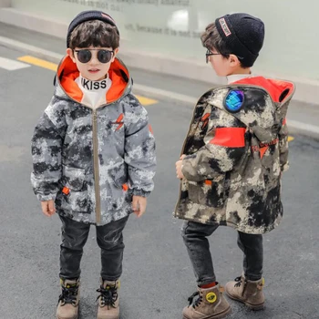 

BINIDUCKLING Winter Parkas For Boys Girls Cotton Hooded Kids Down Coat Camouflage Printed Children's Thick Warm Outerwear
