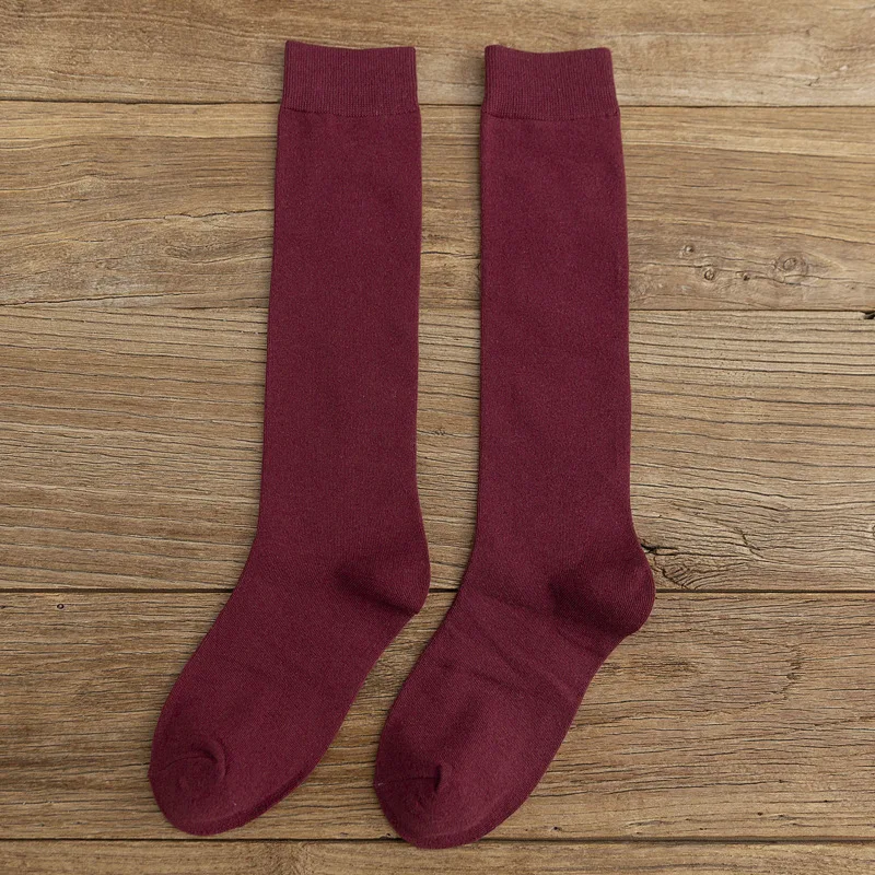 Высокие эластичные женские носки в стиле Харадзюку; уличные носки в консервативном стиле; однотонные дышащие носки из смешанного хлопка с сутуляцией для кроссовок; европейские размеры 33-44 - Цвет: Wine Red
