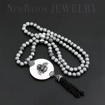 

Newranos Beads Necklace Howlite Insect Colar CZ Zircons Beetle Pendant 80cm Long Chain for Fashion Jewelry N003YZ120