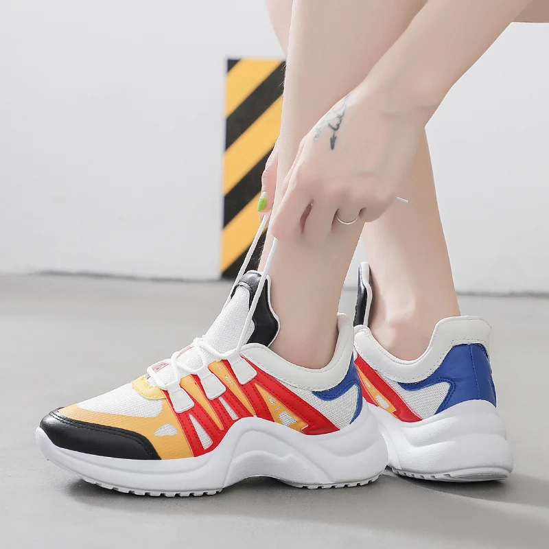 

2019 Autumn New Casual Sneakers Women Shoes Student Platform Dad Shoes Mixed Colors White Sneakers Woman Shoes