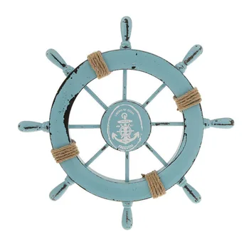 

Nautical Beach Wooden Boat Ship Steering Wheel Fishing Net Shell Home Wall Decor (Swim ring)