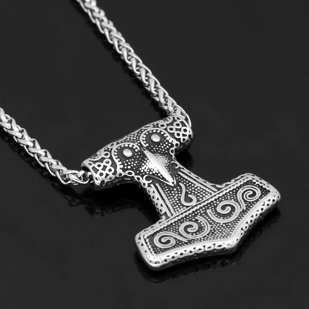 Скандинавский Викинг Mjolnir нержавеющая сталь Тор молоток Ворон амулет с узелком ожерелье для мужчин с Valknut подарочная сумка