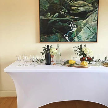 

4FT Rectangular Stretch Tight Fit Table Cover Trestle Tablecloth Outdoor Wedding Event Accessories Tablecloth