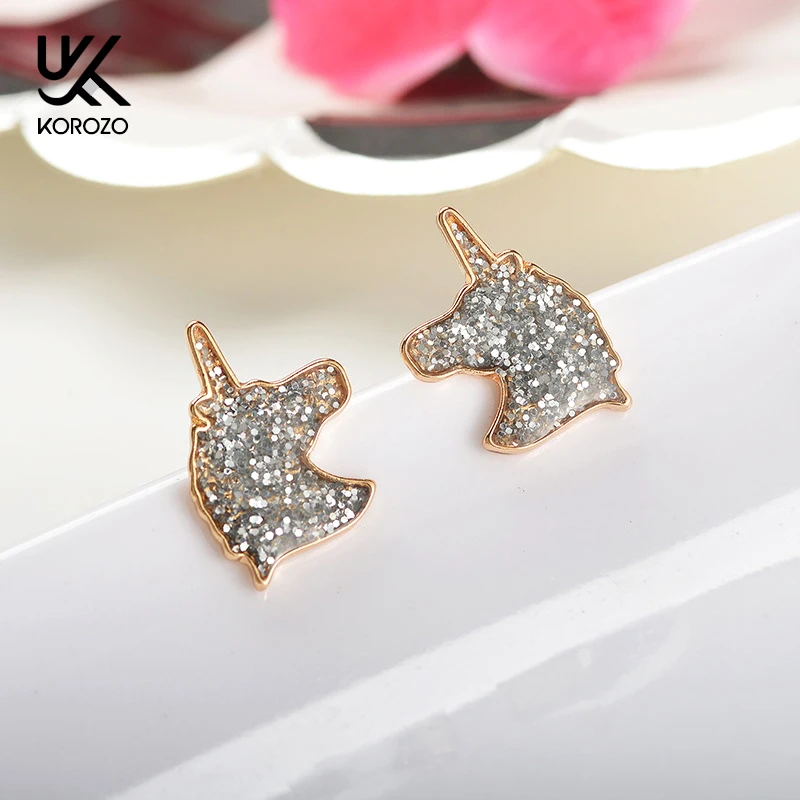

Unique Charming Jewelry Silver Color Crystal Unicorn Earrings for Women Wedding Gift Cute Animal Small Earrings Boucle D'oreille