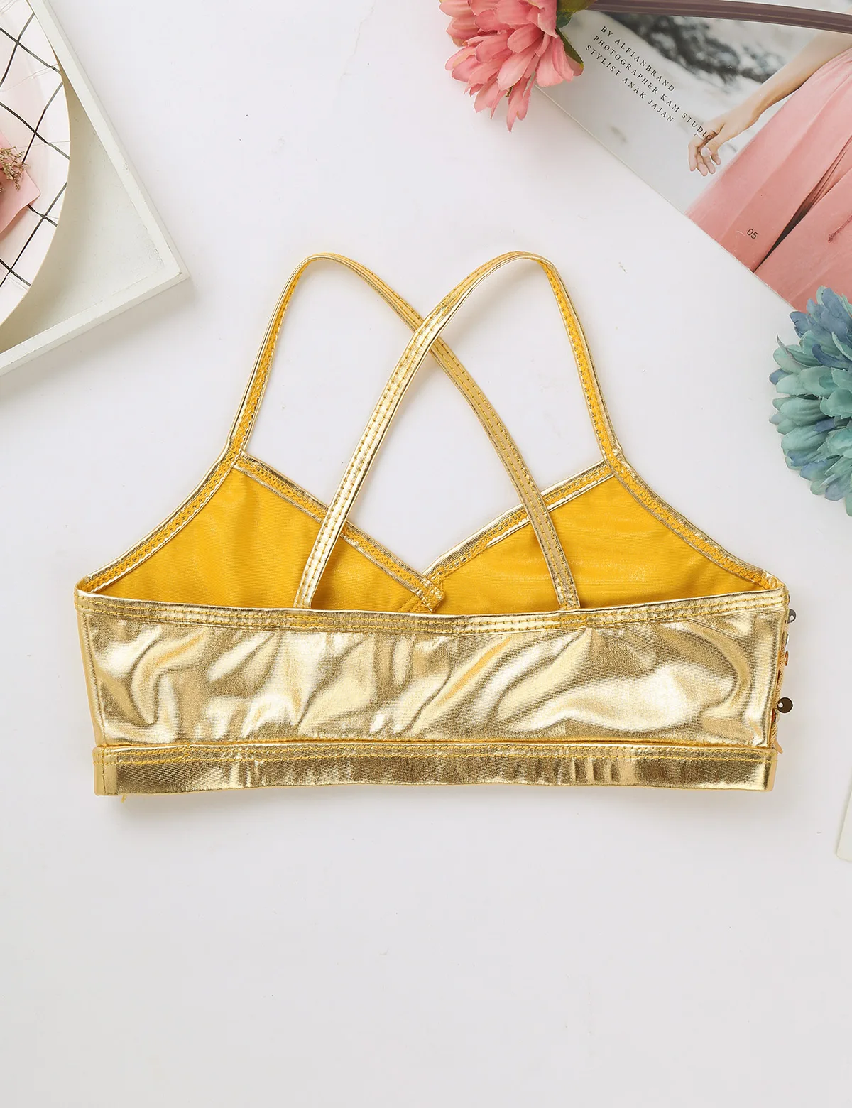 Женский металлический Топ с блестками FEESHOW танцевальный топ на тонких бретельках