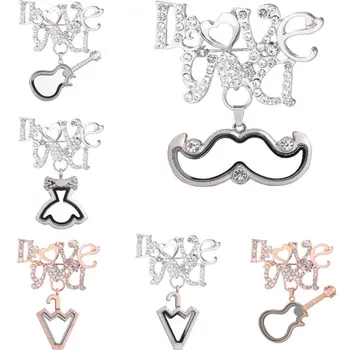 

10Pcs Funny Guitar And Mustache Glass Locket With Letters I Love you Brooch Pins Essential Oil Diffuser Perfume Jewelry Hancraft