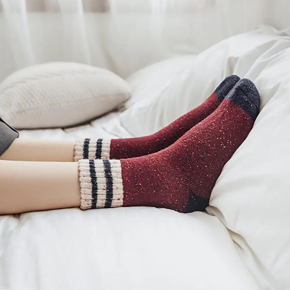Модные Ретро-носки, утепленные женские носки, Осень-зима, лоскутные носки средней длины, зимние теплые Дышащие носки для девочек