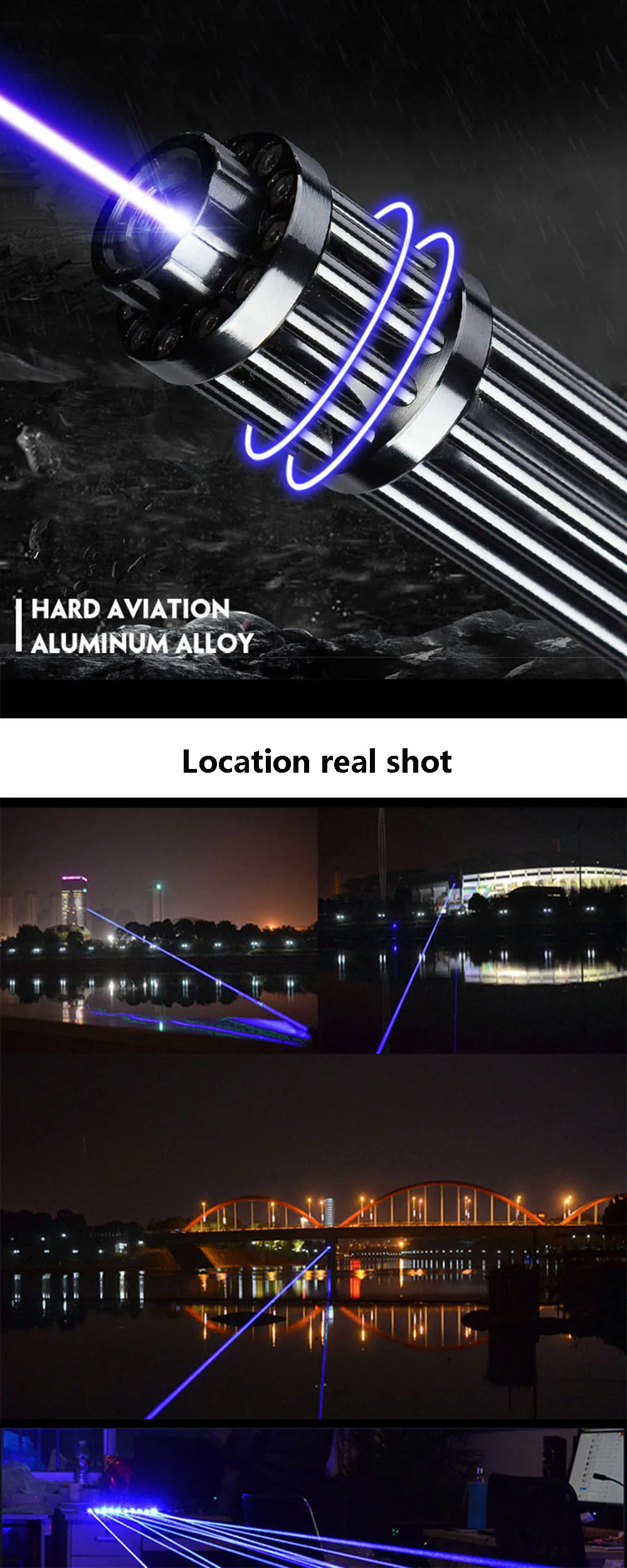 Powerful Blue Laser Pointer 10000m Laser Light High Powerful 450nm Focusable Flashlight Burn Match / Firecrackers Lit Cigarette