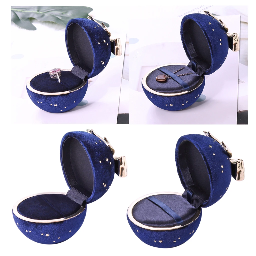 Royal Blue Velvet Jewelry Box Bowknot Wedding Ring Necklace Pendant Display