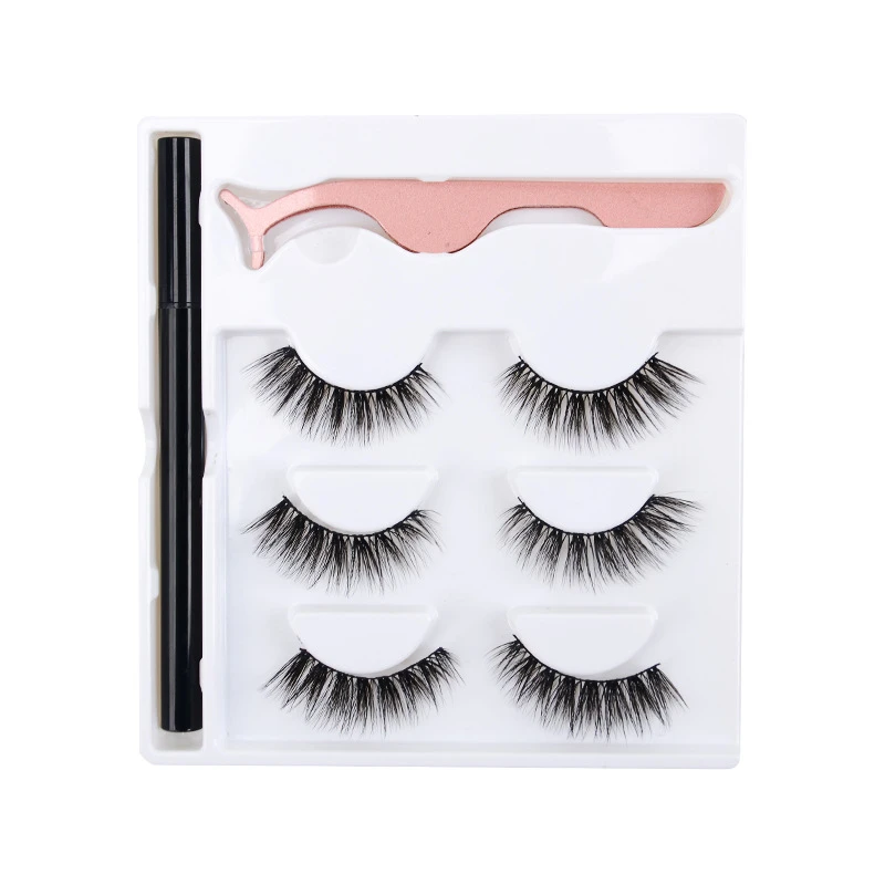 Reusable Self Adhesive Magic Eyeliner Eyelash Fake Lashes Wholesale  Cosmetics Makeup Eye Natural Presser Private Label Paper Box