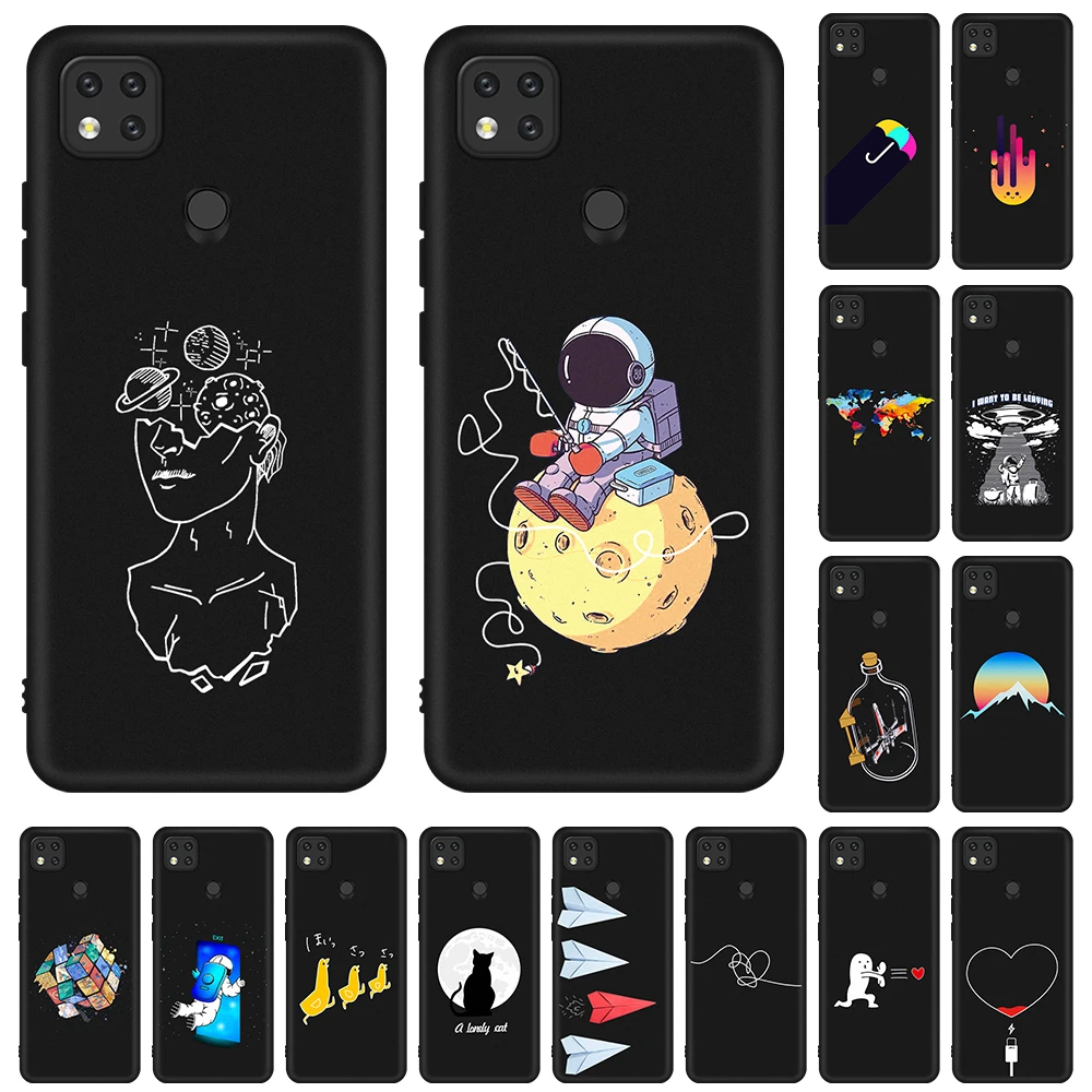 Роскошный силиконовый чехол для телефона Redmi 9C 9 8 7 9A 8A 7A черный матовый с узором Note