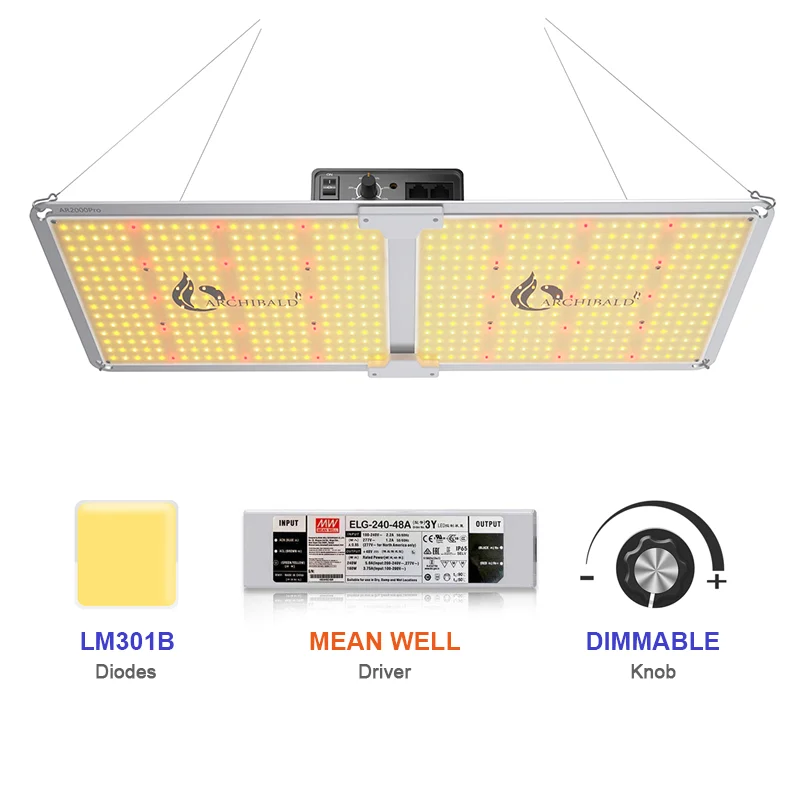 

Archibald AR2000Pro High Level Led Grow Light 606pcs LED Full spectrum Samsung LM301B Meanwell Driver ELG Warranty 3 years