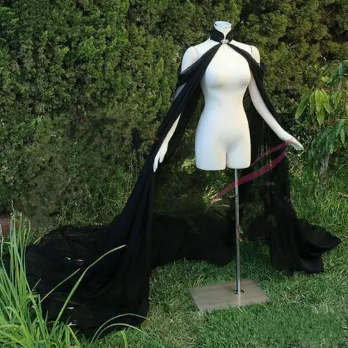 

Black white ivory lace &chiffon Cape Elegant Bride Warps Long Train Evening Dress Coat Women Bolero Bride cloak Long Cape