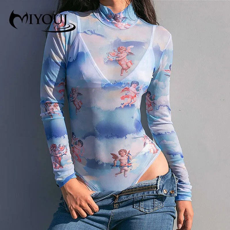 Боди MIYOUJ с ложным воротником для женщин сексуальные сетчатые боди женская одежда